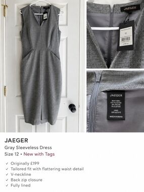Jaeger Gray Sleeveless Midi Dress with V-Neck